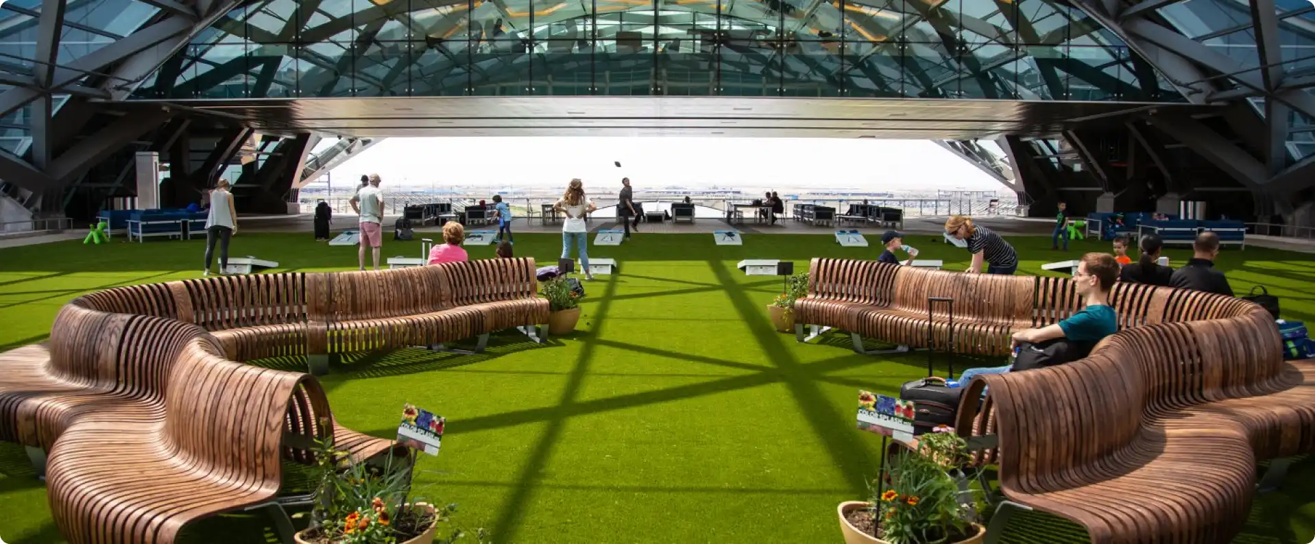 Commercial artificial grass lounge area installed by SYNLawn