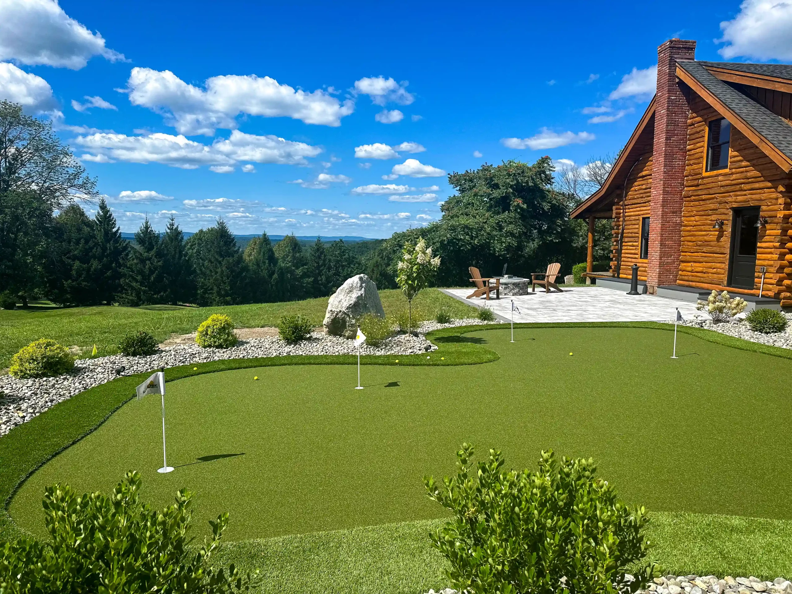 Artificial grass putting green at cabin